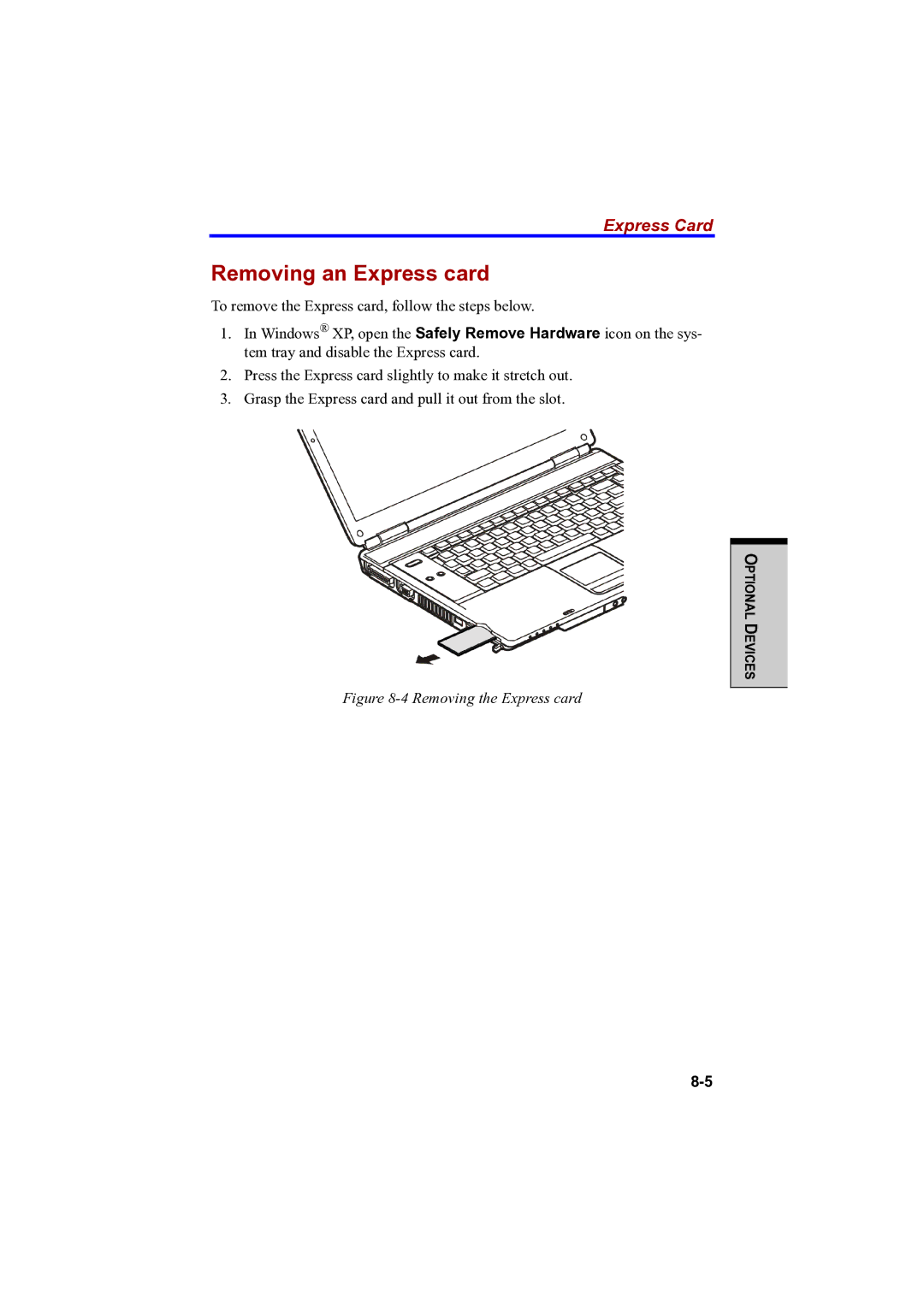 Toshiba PTA42 user manual Removing an Express card, Express Card 