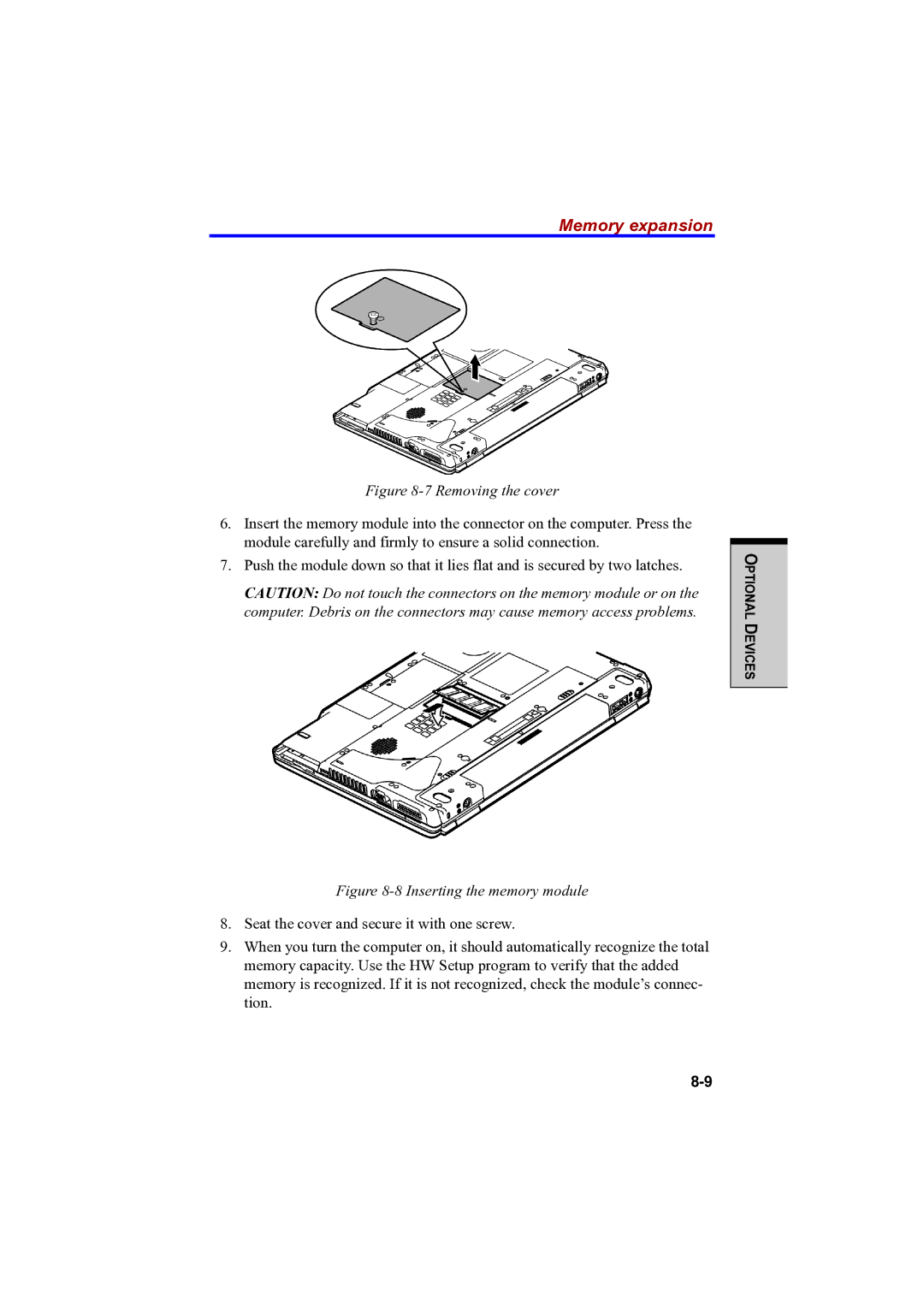 Toshiba PTA42 user manual Memory expansion, Removing the cover 