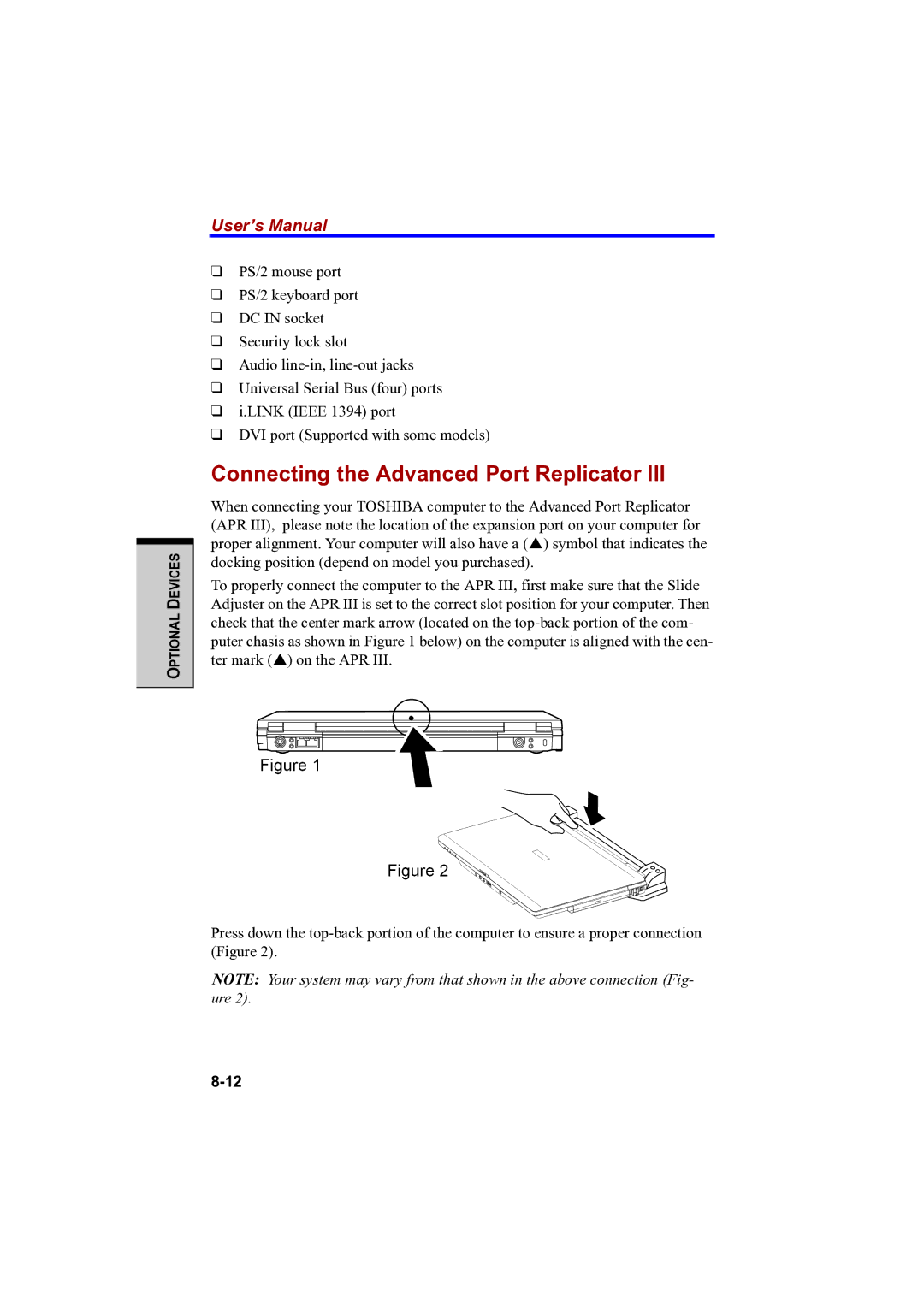 Toshiba PTA42 user manual Connecting the Advanced Port Replicator 