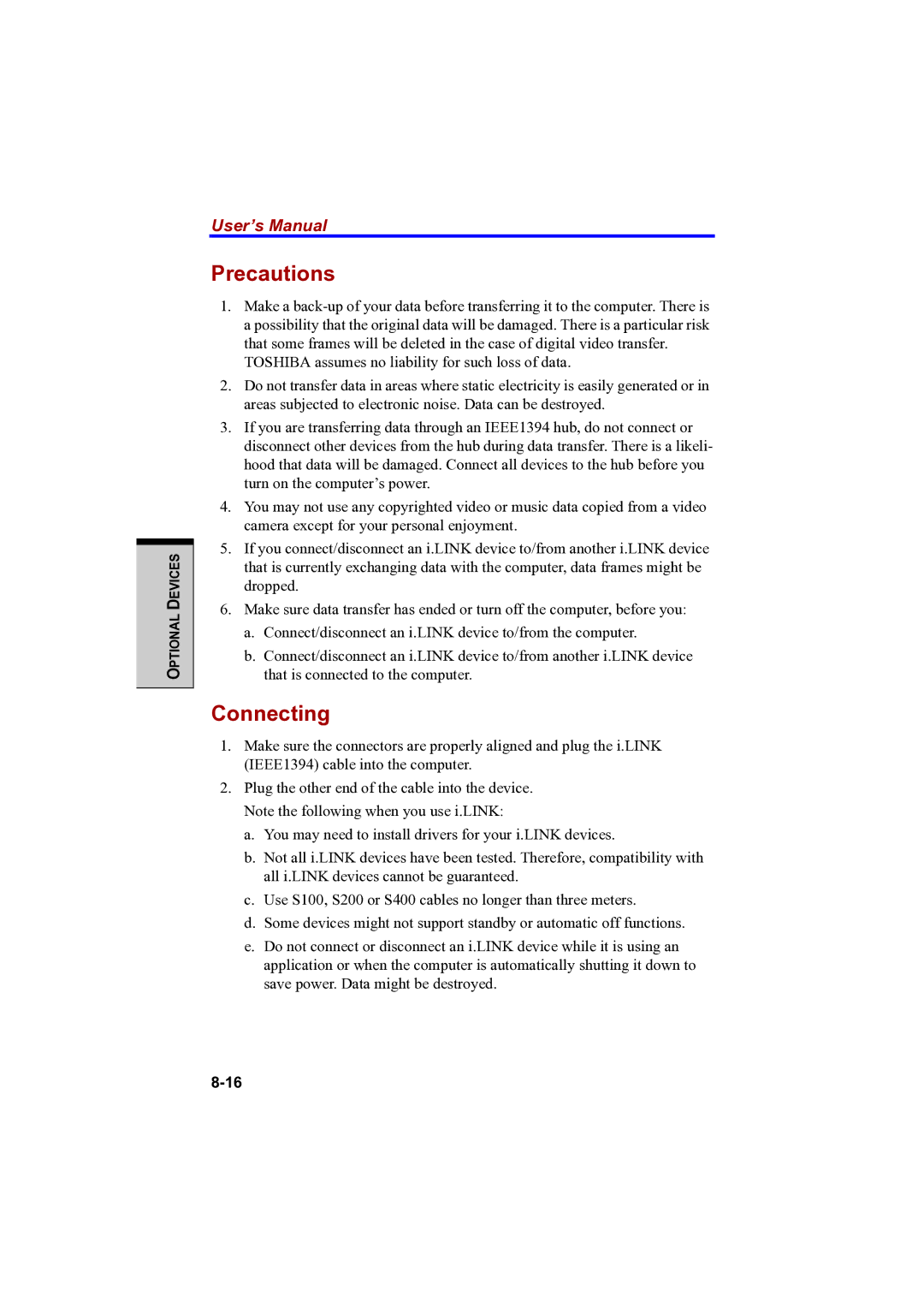 Toshiba PTA42 user manual Precautions, Connecting 