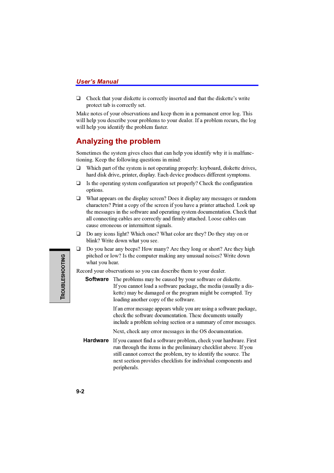 Toshiba PTA42 user manual Analyzing the problem 