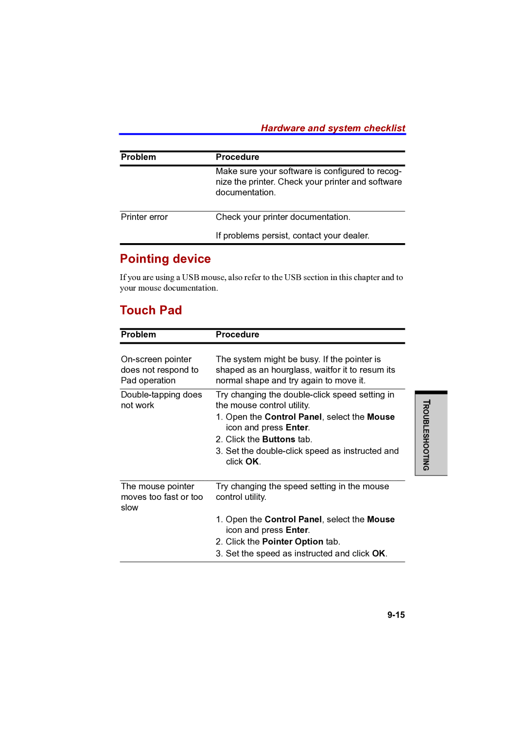 Toshiba PTA42 user manual Touch Pad, Click the Pointer Option tab 