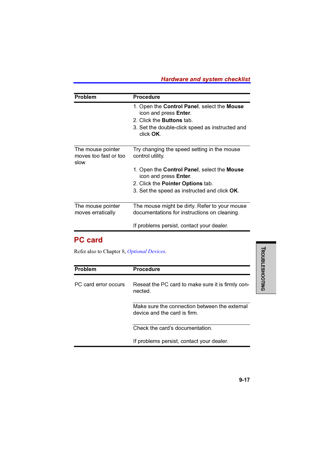 Toshiba PTA42 user manual PC card, Click the Pointer Options tab 