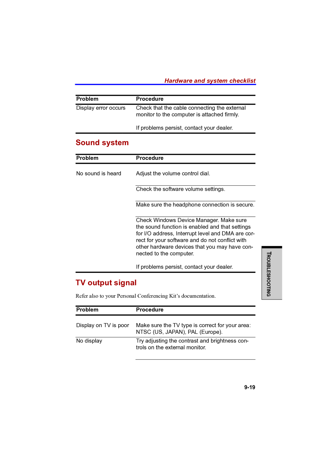 Toshiba PTA42 user manual Sound system, TV output signal 