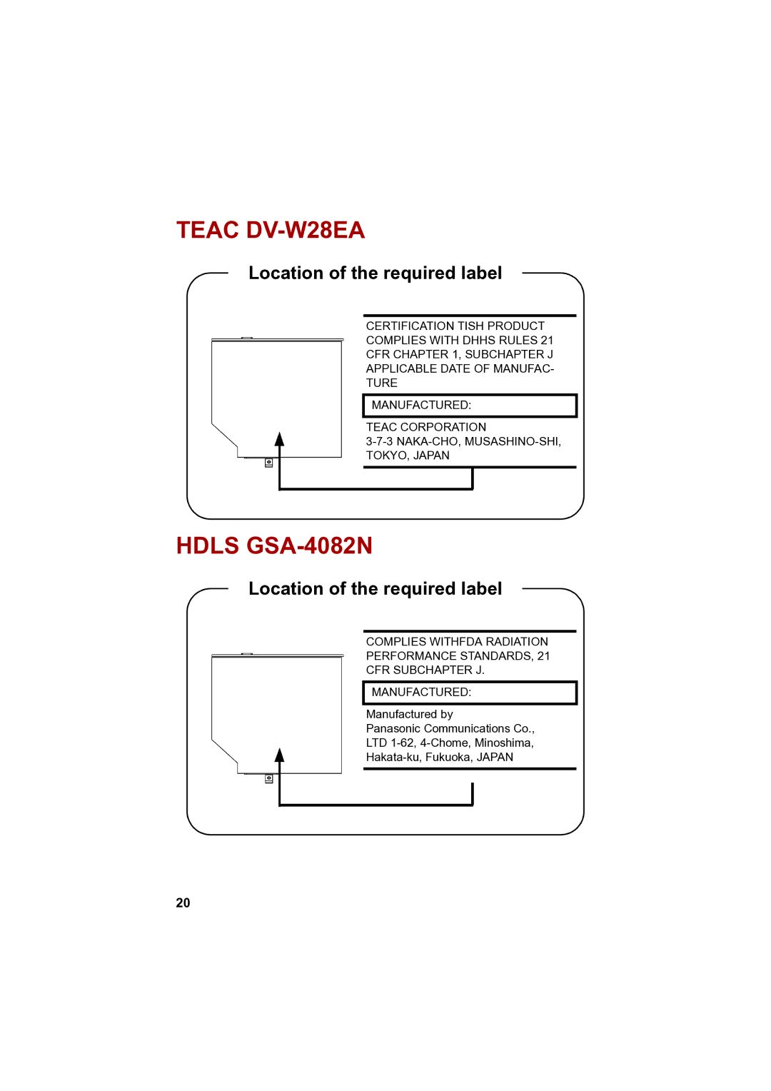 Toshiba PTA42 user manual Teac DV-W28EA 