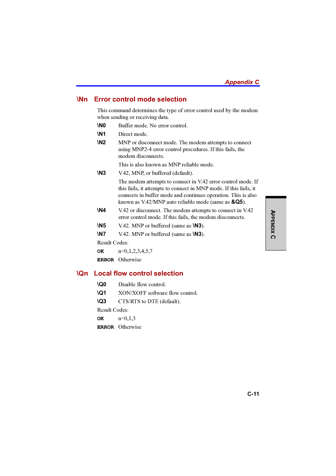 Toshiba PTA42 user manual Nn Error control mode selection, Qn Local flow control selection 