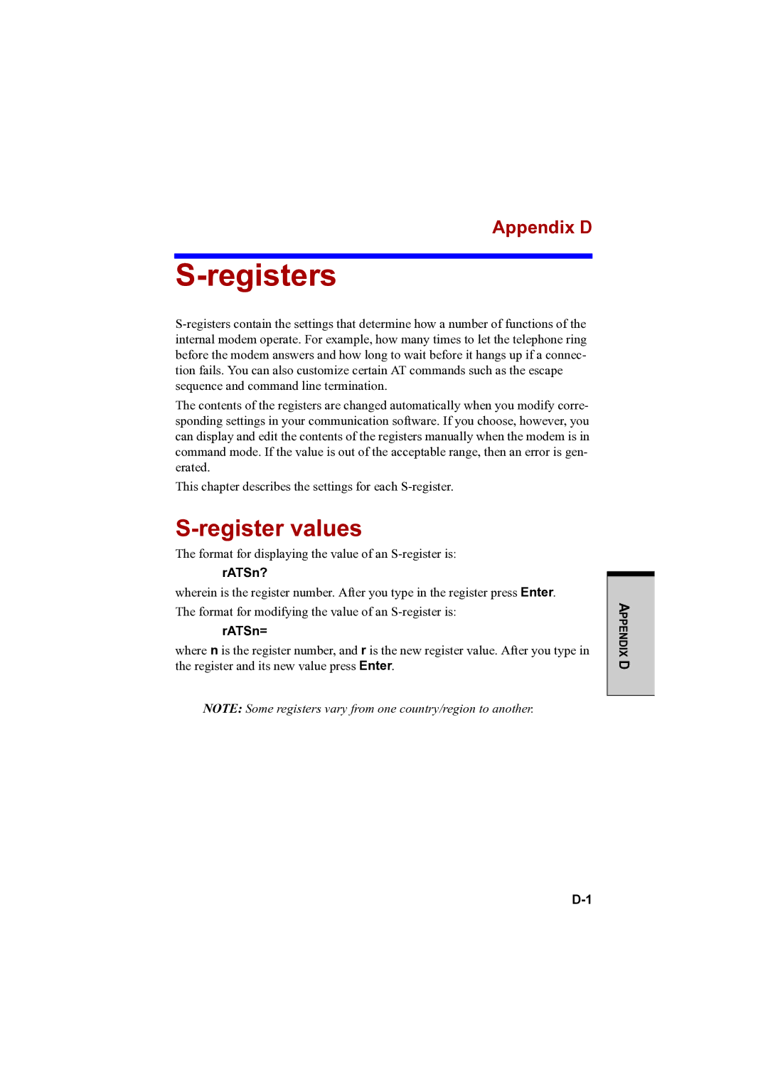 Toshiba PTA42 user manual Registers, Register values, Appendix D, RATSn?, RATSn= 