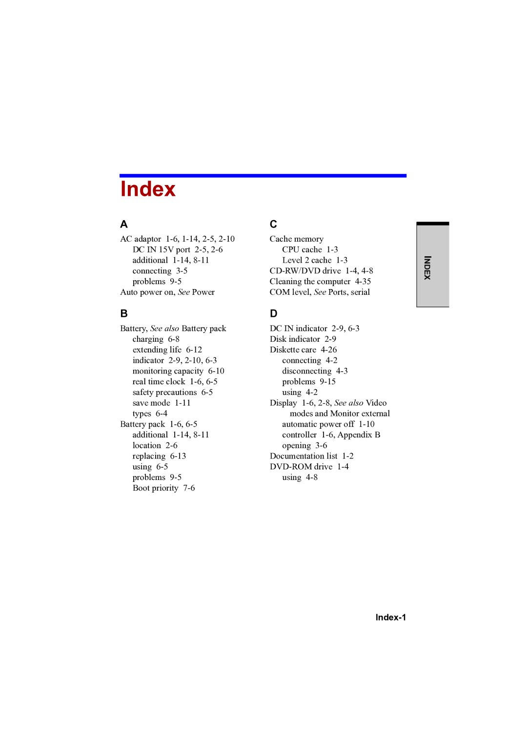 Toshiba PTA42 user manual Index-1 