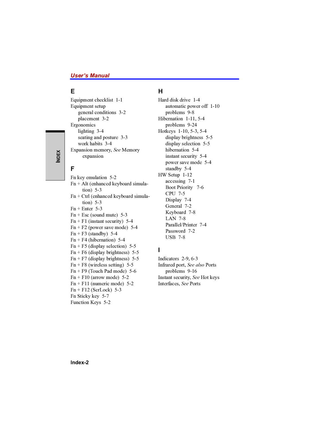 Toshiba PTA42 user manual User’s Manual, Index-2 