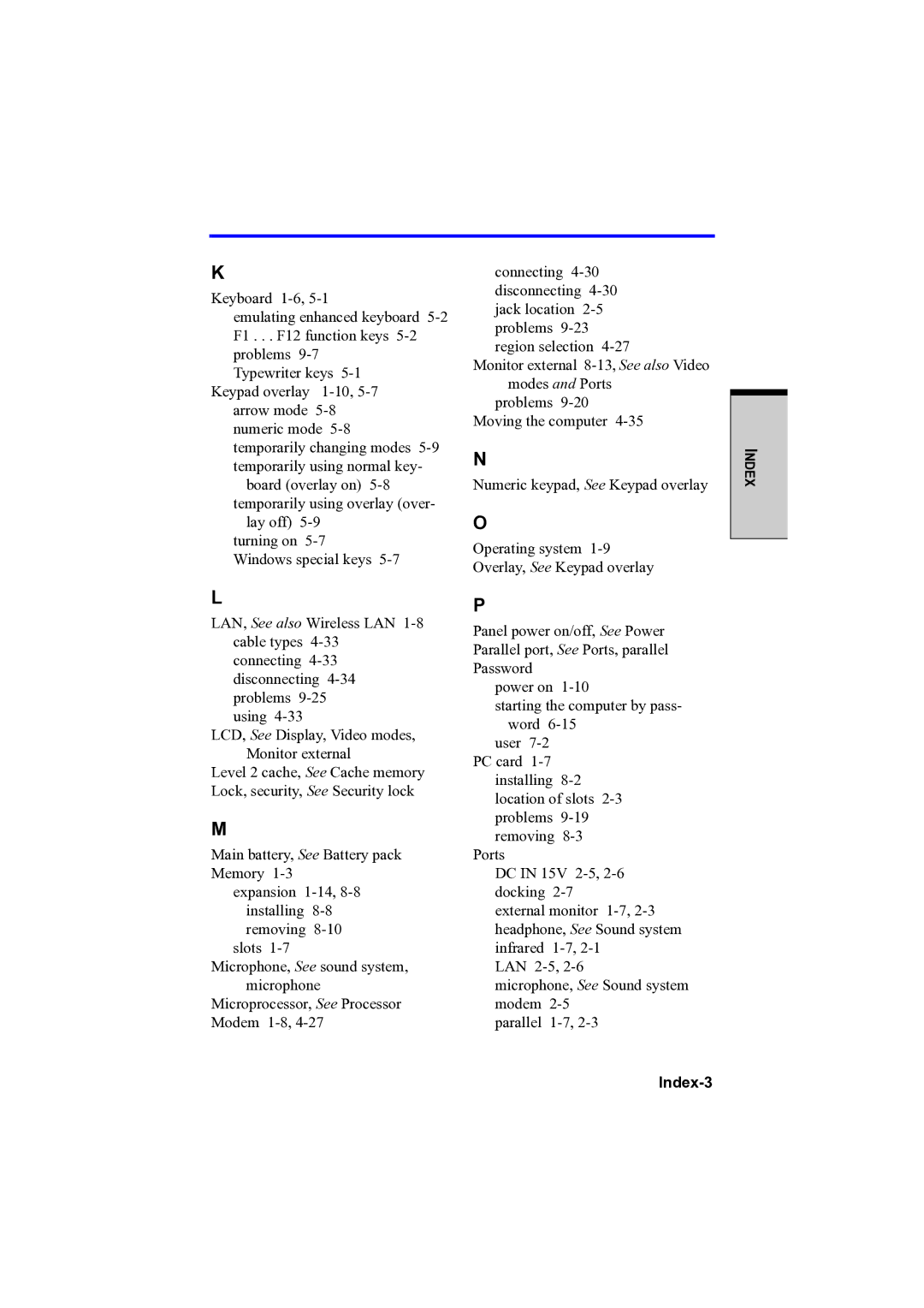 Toshiba PTA42 user manual Index-3 