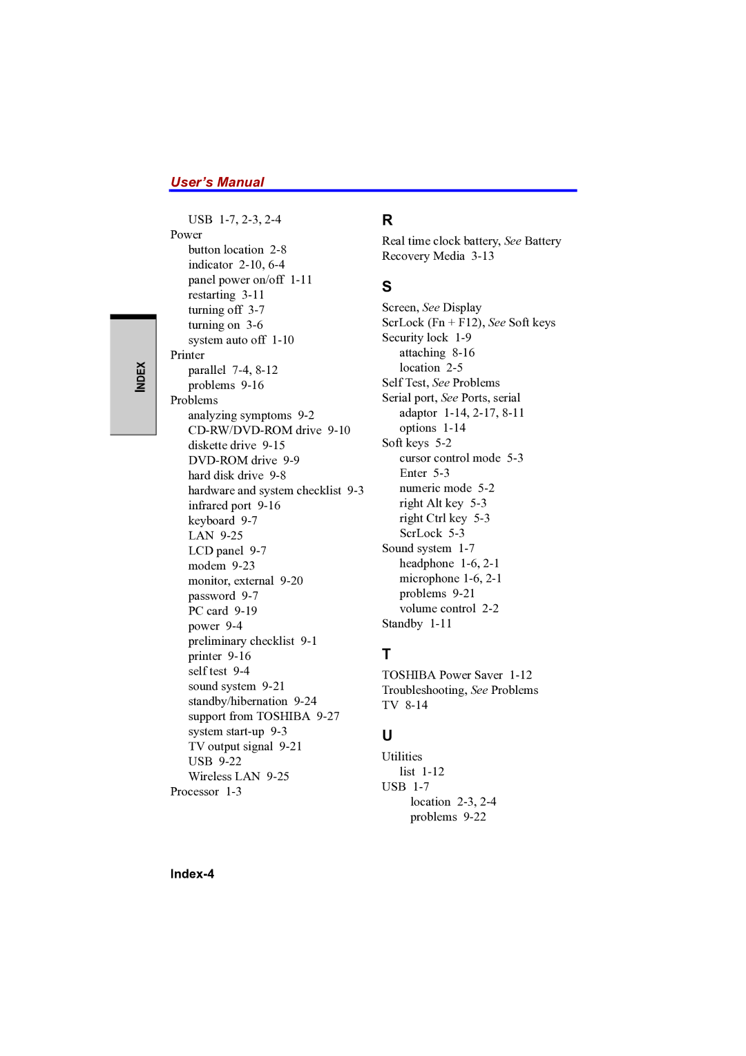 Toshiba PTA42 user manual Index-4 