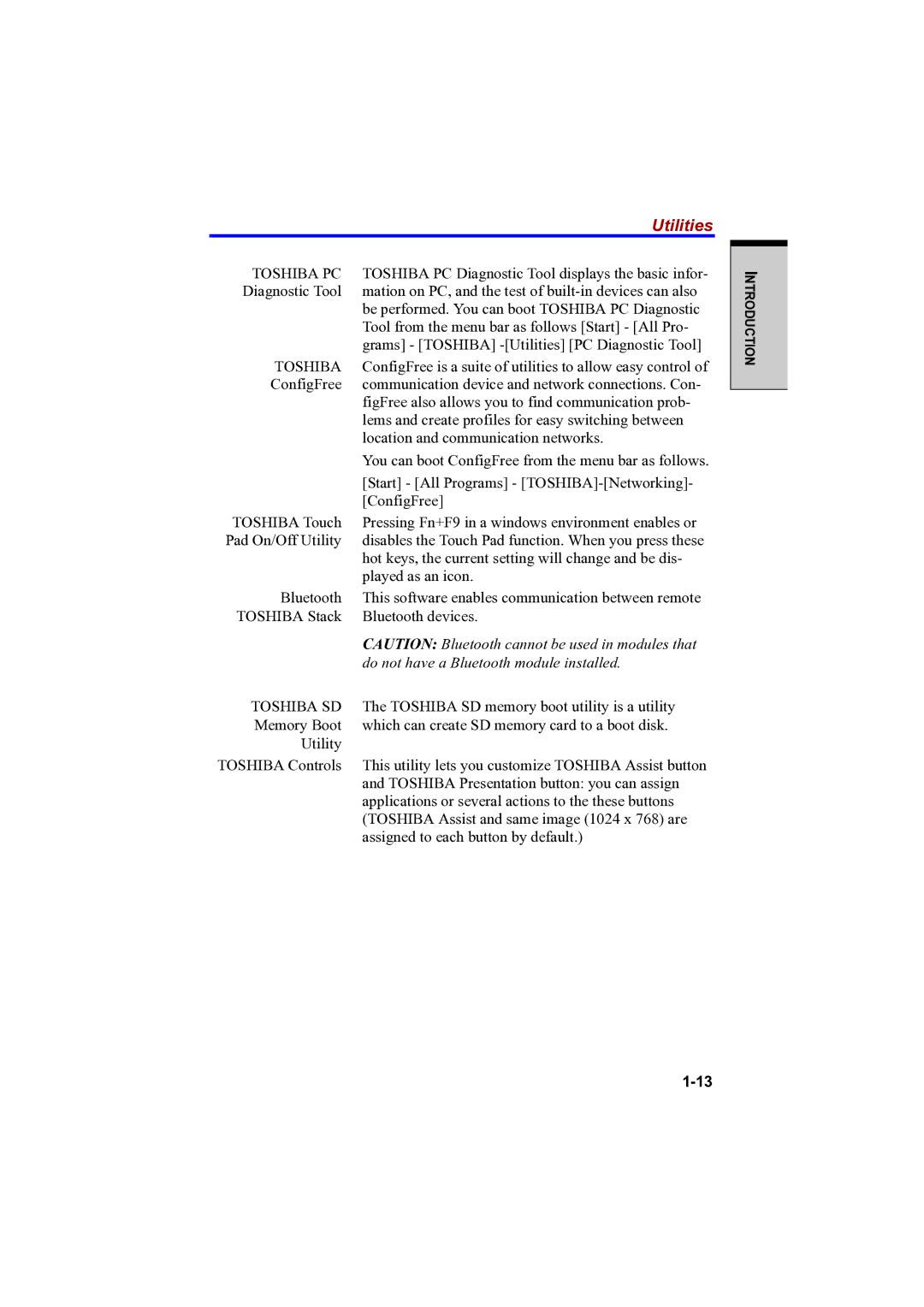 Toshiba PTA42 user manual Utilities, Toshiba PC 