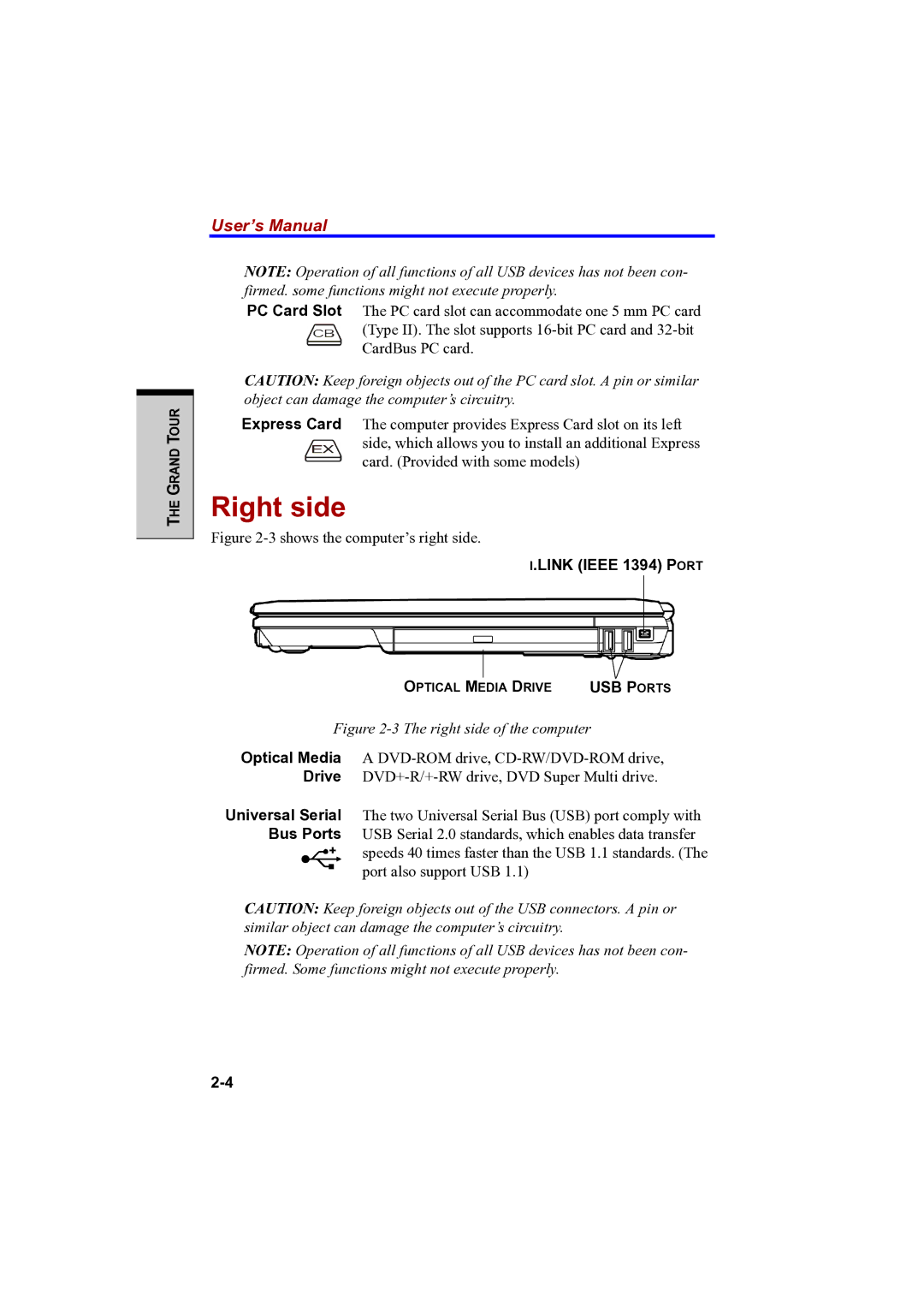 Toshiba PTA42 user manual Right side, USB P Orts 