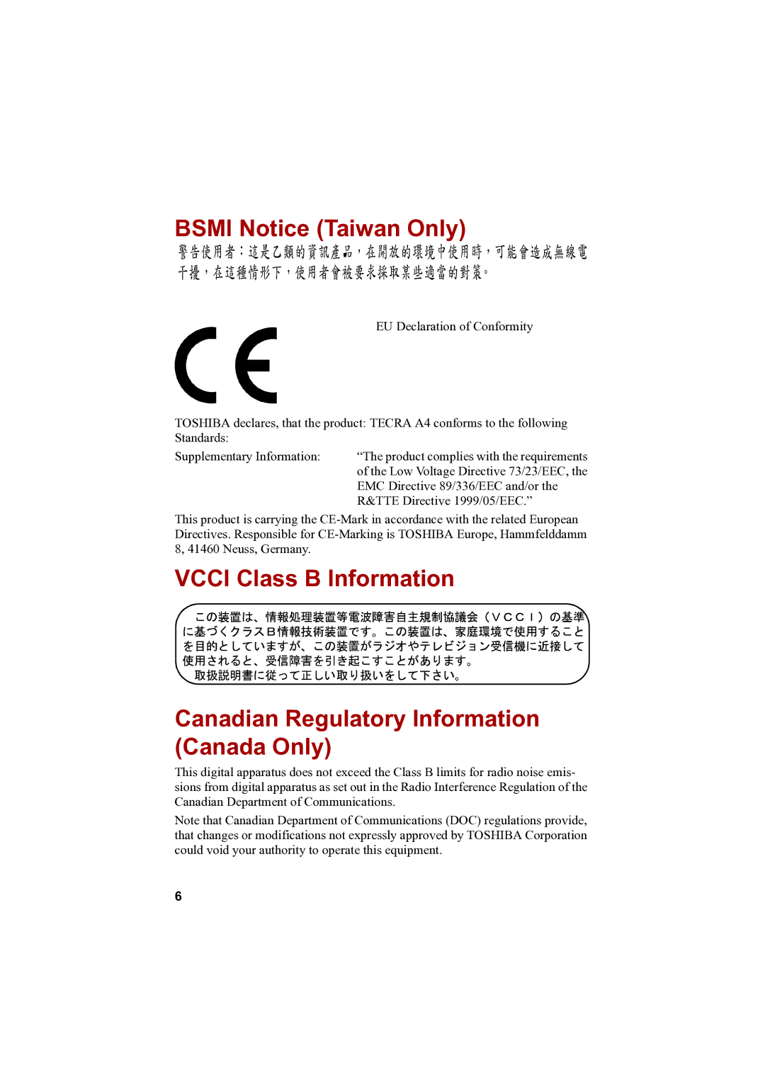 Toshiba PTA42 user manual Bsmi Notice Taiwan Only 