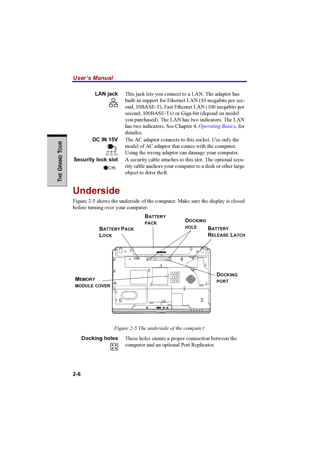 Toshiba PTA42 user manual Underside of the computer 