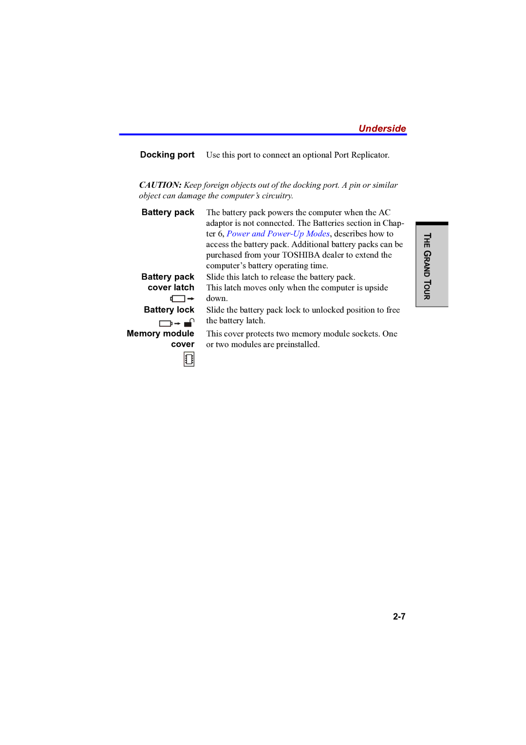 Toshiba PTA42 user manual Underside 