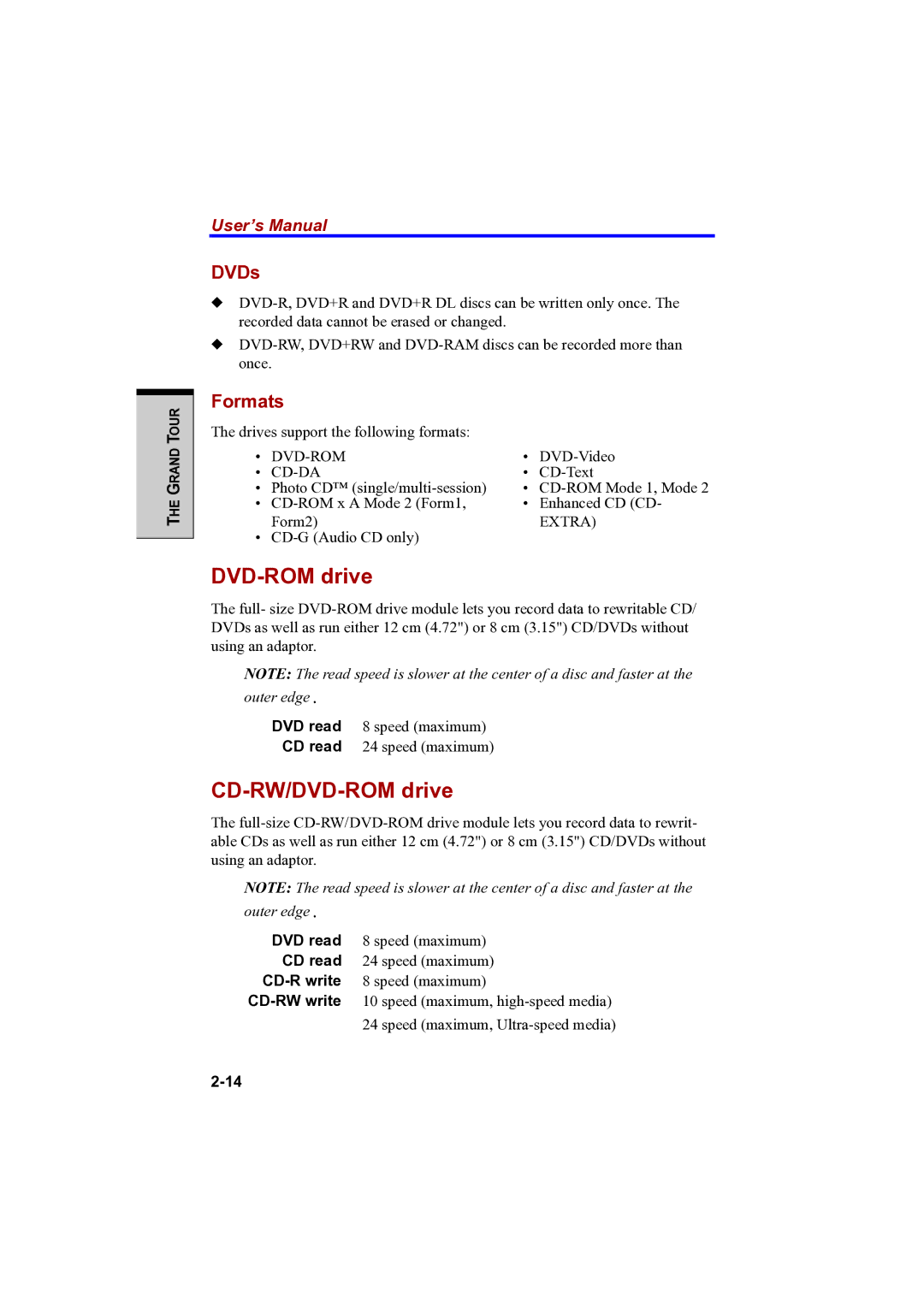 Toshiba PTA42 user manual CD-RW/DVD-ROM drive, DVDs, Formats 