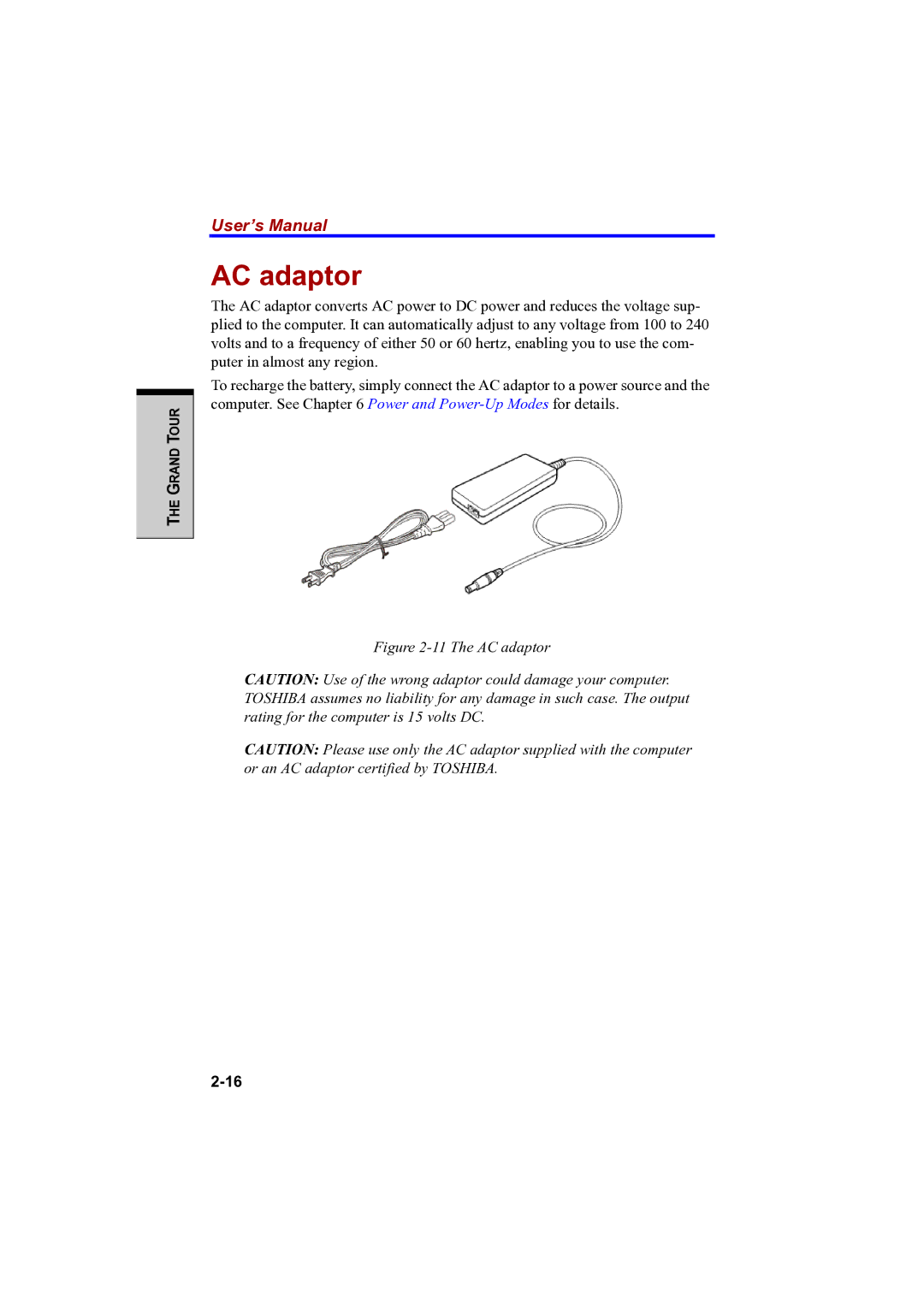 Toshiba PTA42 user manual The AC adaptor 