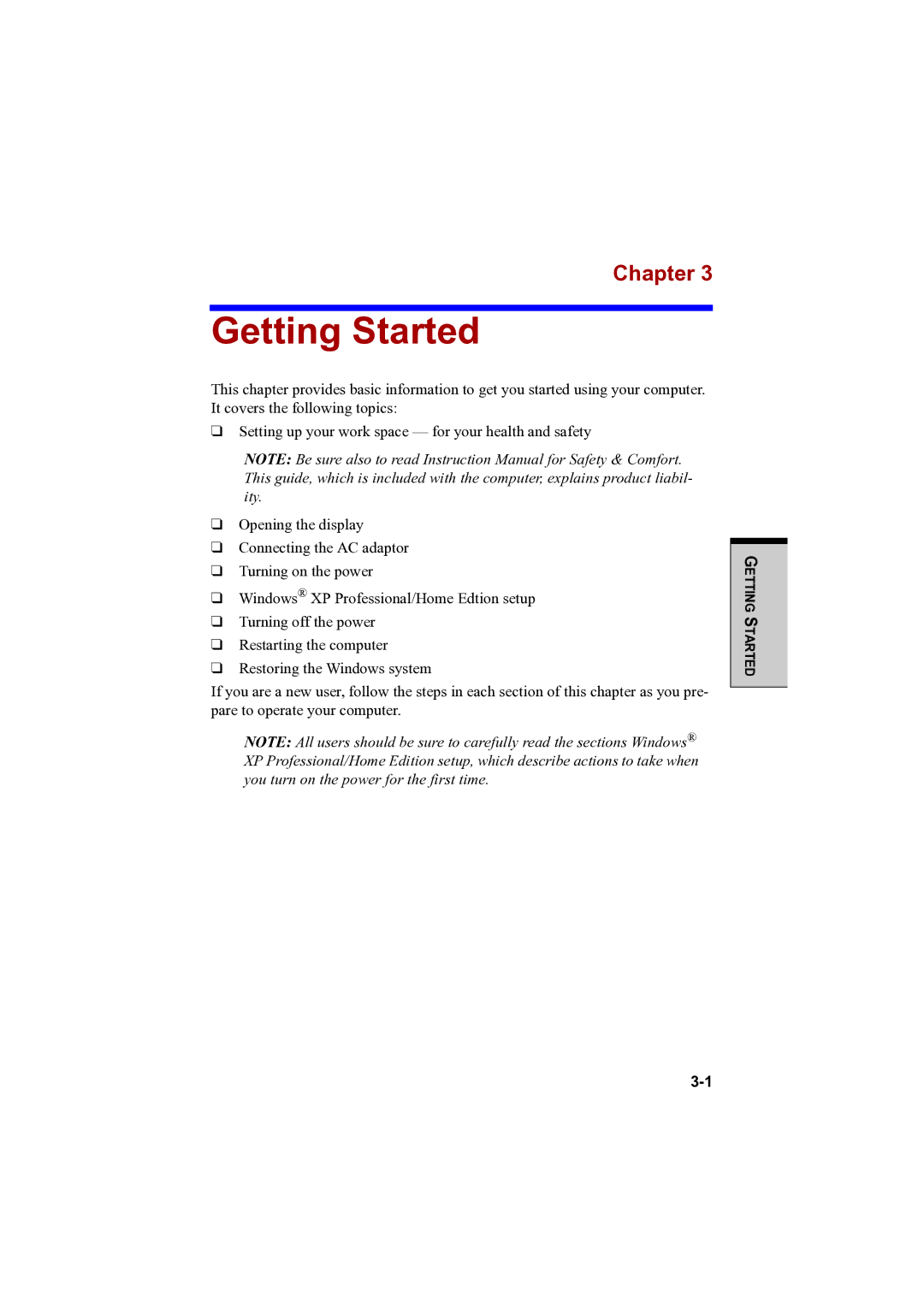 Toshiba PTA42 user manual Getting Started, Chapter 