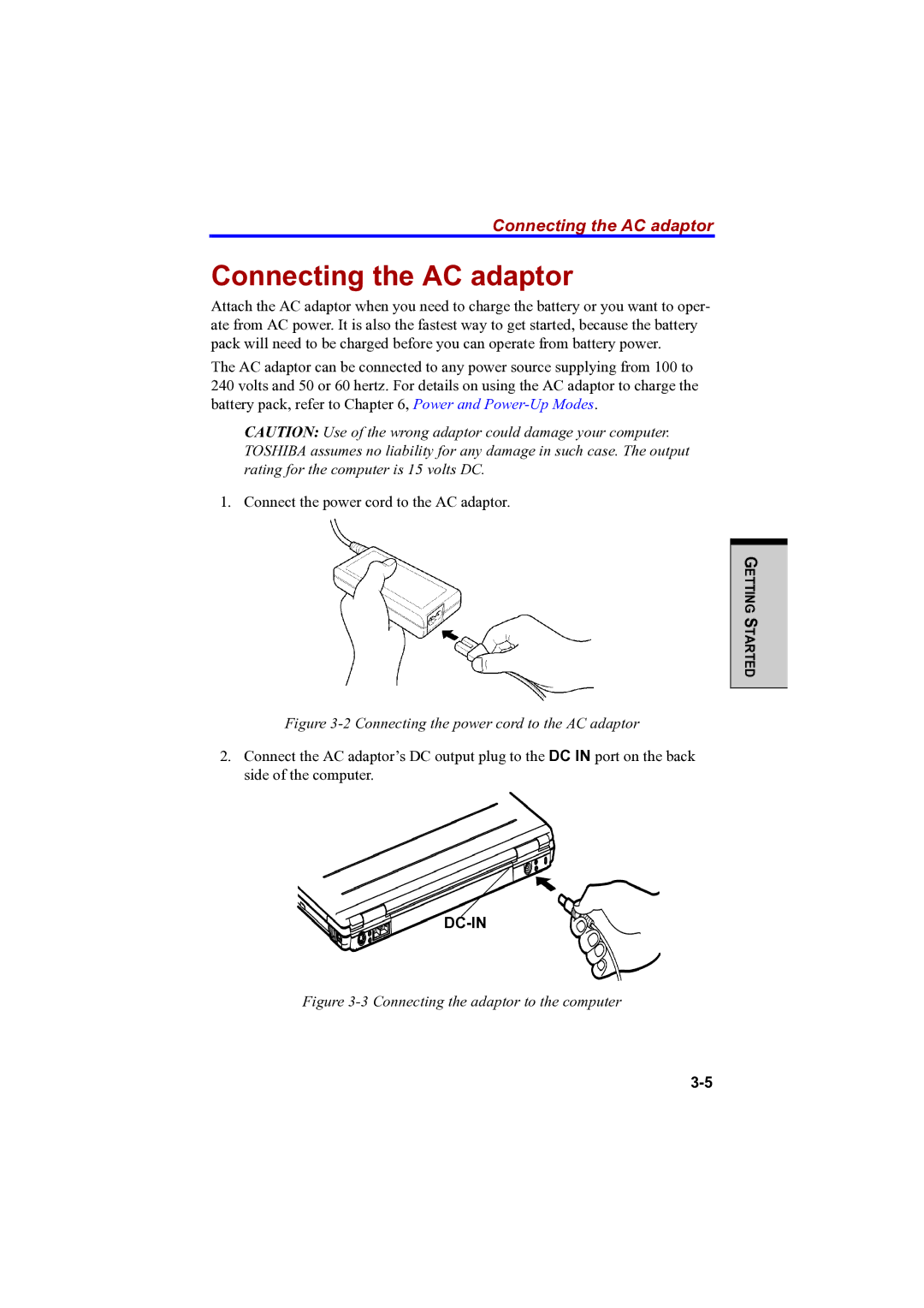 Toshiba PTA42 user manual Connecting the AC adaptor 