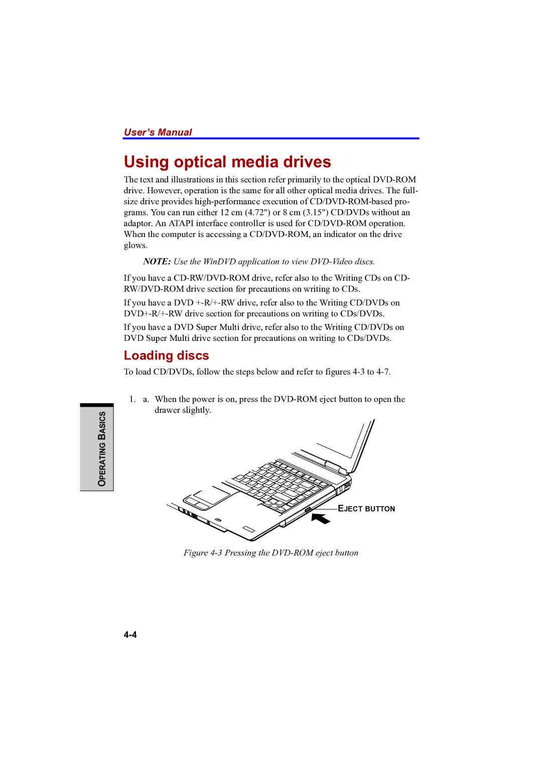 Toshiba PTA42 user manual Using optical media drives, Loading discs 