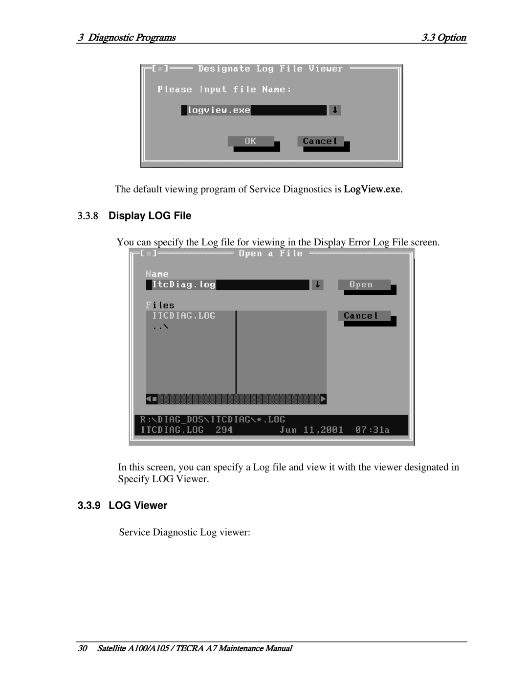 Toshiba PTA70, PTA71, PSAA9 manual Display LOG File, LOG Viewer 