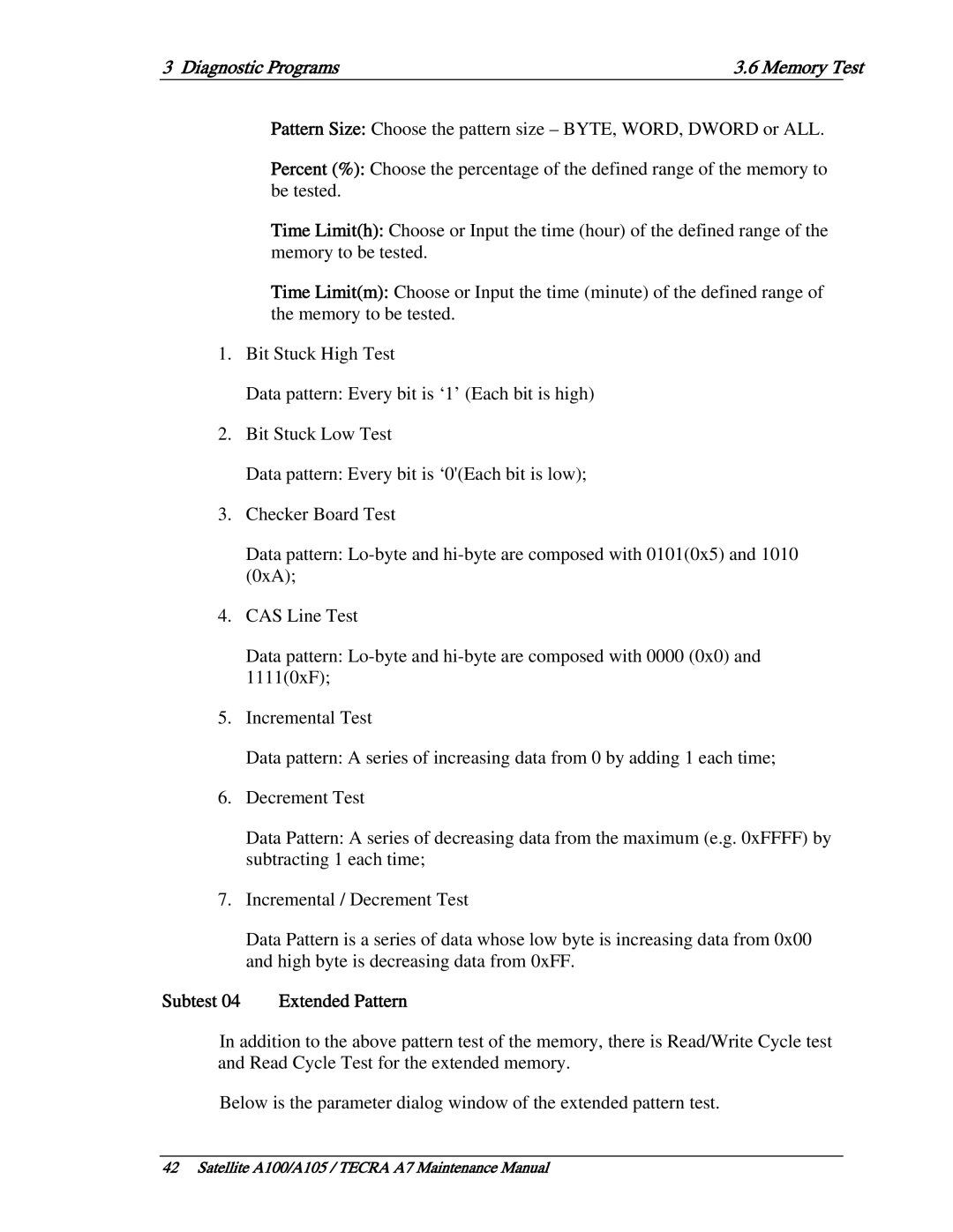 Toshiba PTA70, PTA71, PSAA9 manual Subtest 04 Extended Pattern 