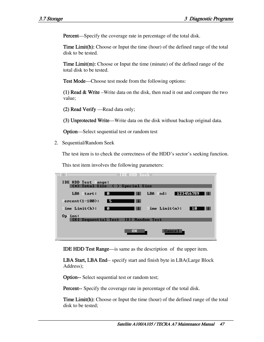 Toshiba PTA71, PTA70, PSAA9 manual Storage Diagnostic Programs 