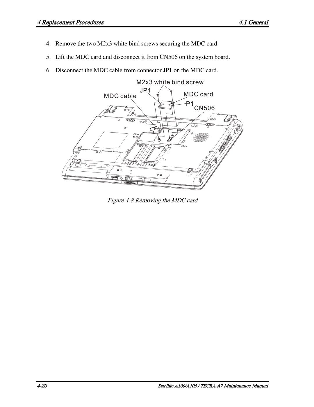 Toshiba PTA70, PTA71, PSAA9 manual Removing the MDC card 