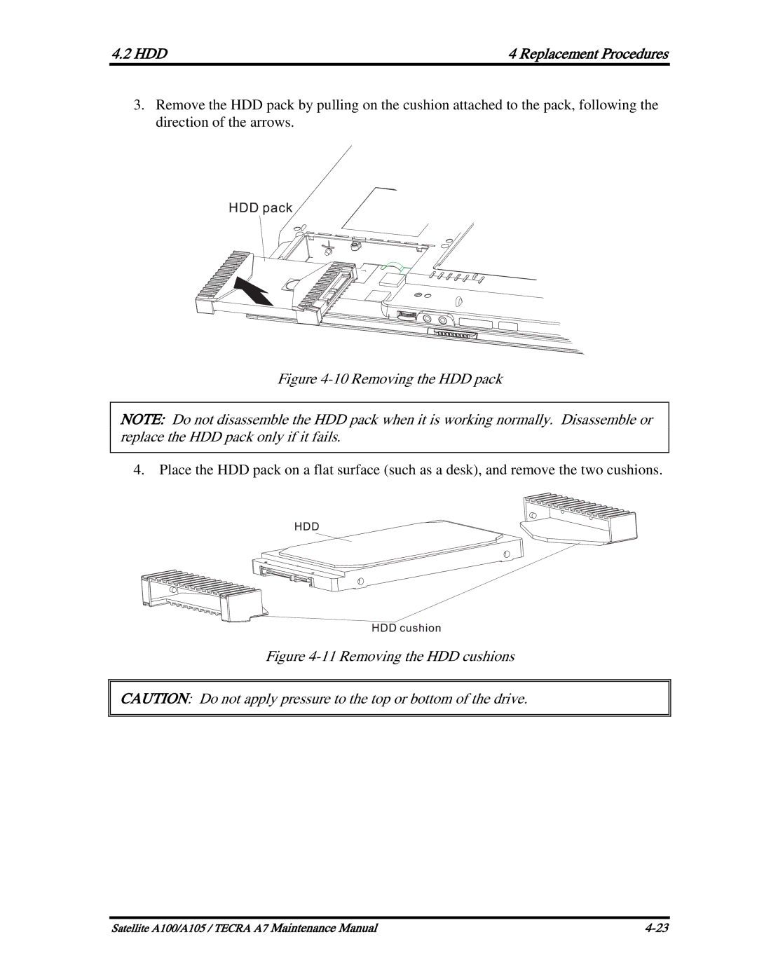 Toshiba PTA70, PTA71, PSAA9 manual Removing the HDD pack 