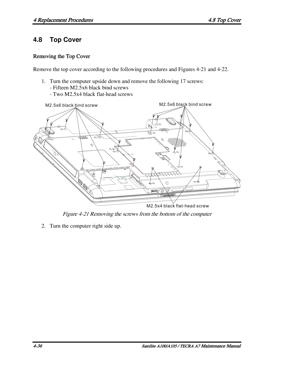 Toshiba PSAA9, PTA71, PTA70 manual Replacement Procedures Top Cover, Removing the Top Cover 