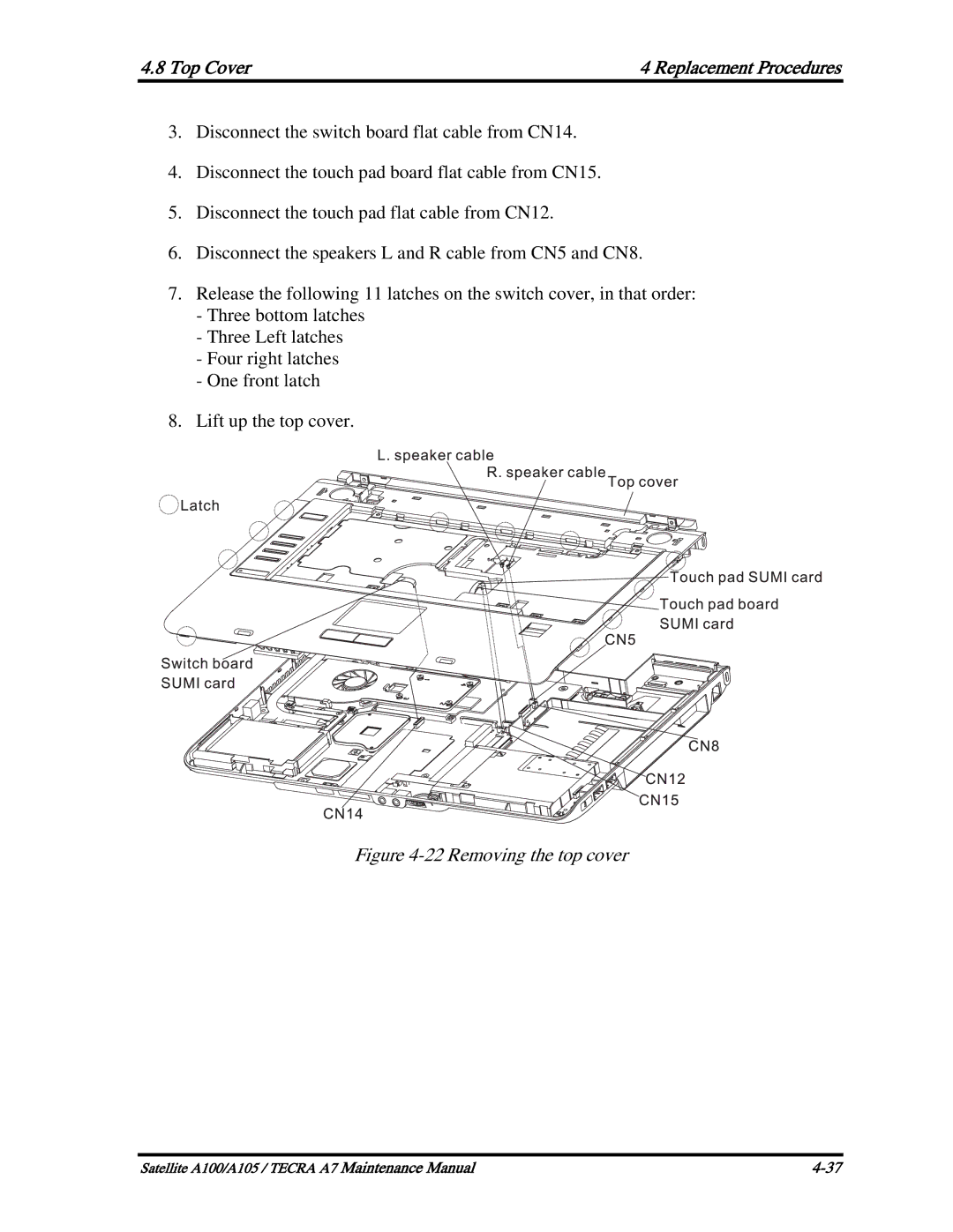 Toshiba PTA71, PTA70, PSAA9 manual Removing the top cover 