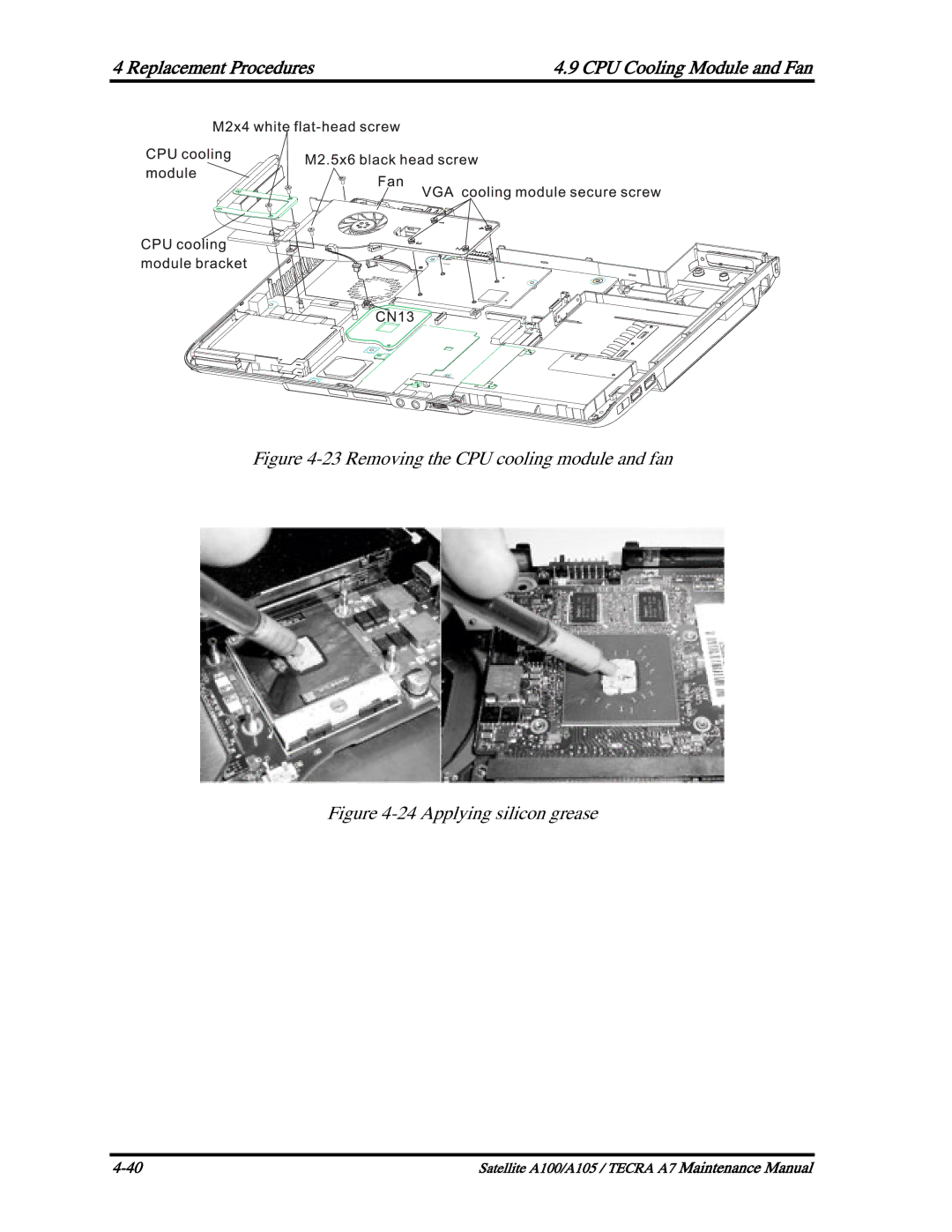 Toshiba PTA71, PTA70, PSAA9 manual Removing the CPU cooling module and fan 