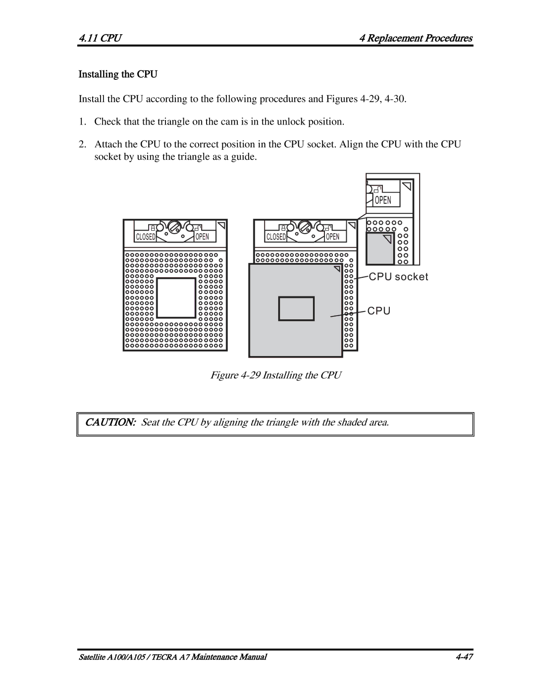 Toshiba PTA70, PTA71, PSAA9 manual Installing the CPU 