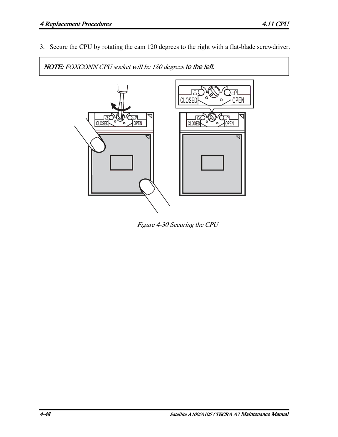 Toshiba PSAA9, PTA71, PTA70 manual Securing the CPU 