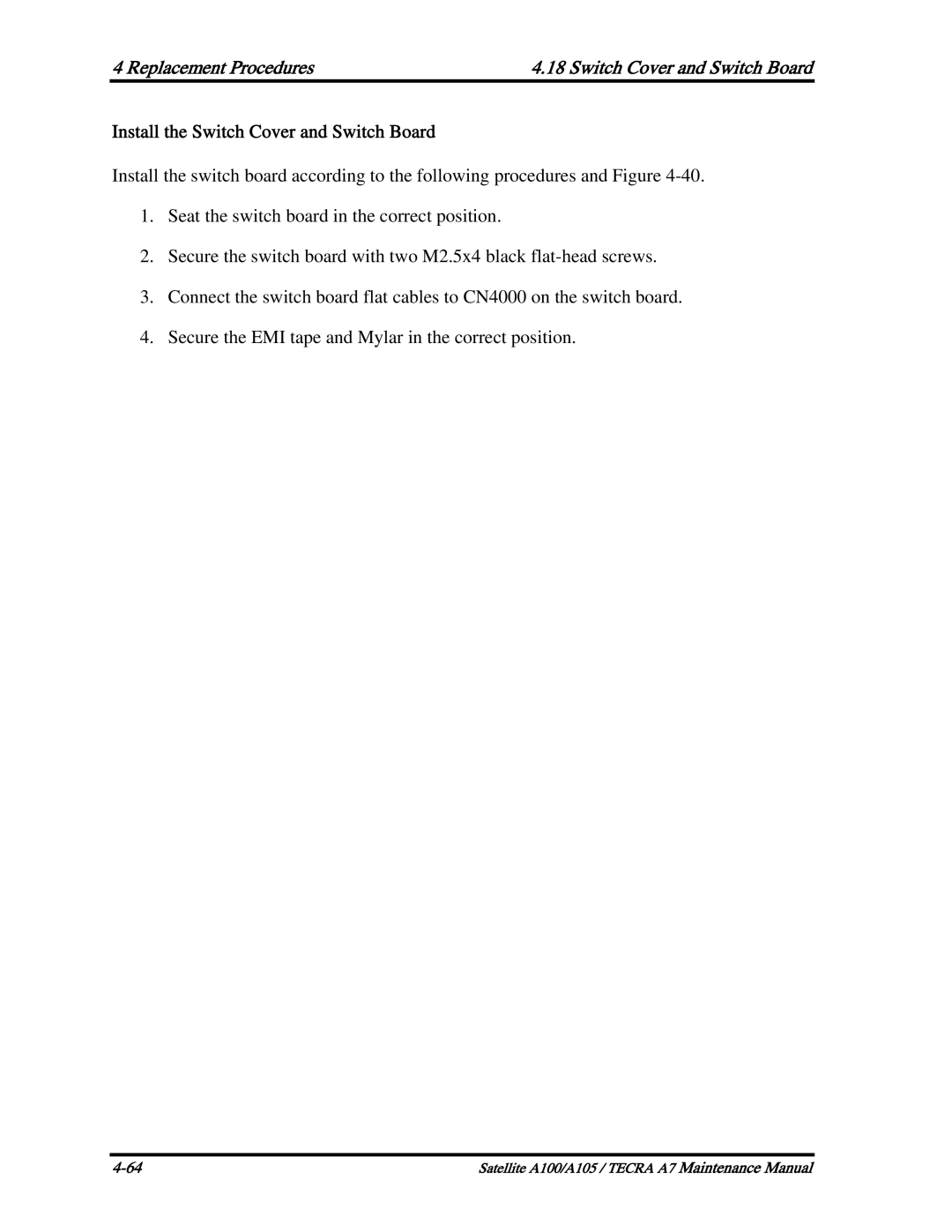 Toshiba PTA71, PTA70, PSAA9 manual Replacement Procedures 