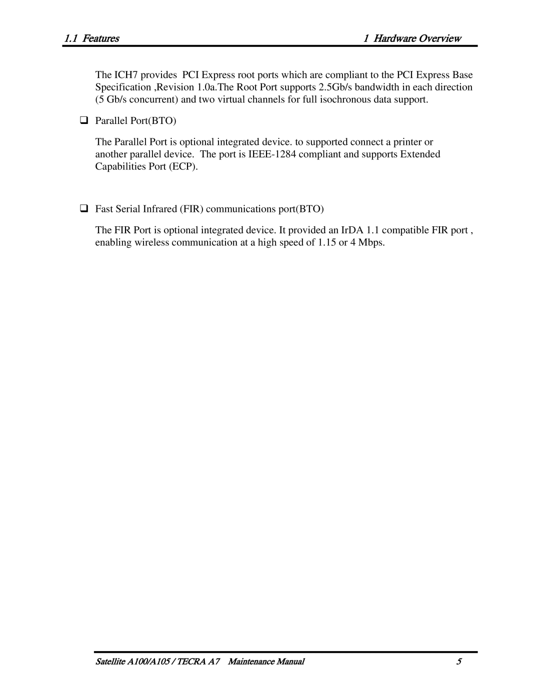 Toshiba PTA70, PTA71, PSAA9 manual Features Hardware Overview 