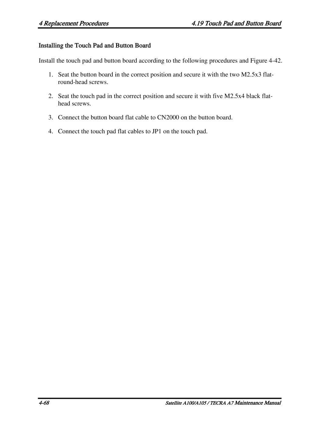 Toshiba PTA70, PTA71, PSAA9 manual Replacement Procedures 