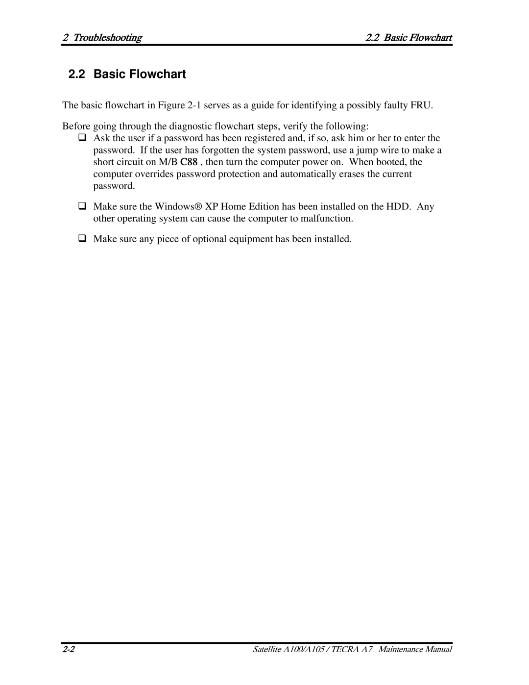 Toshiba PSAA9, PTA71, PTA70 manual Troubleshooting Basic Flowchart 