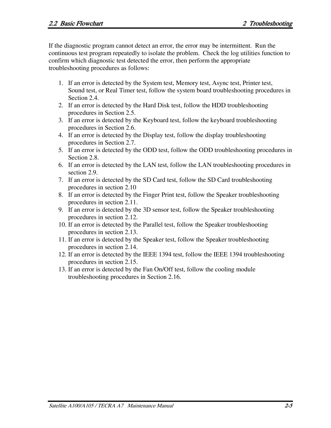 Toshiba PSAA9, PTA71, PTA70 manual Basic Flowchart Troubleshooting 