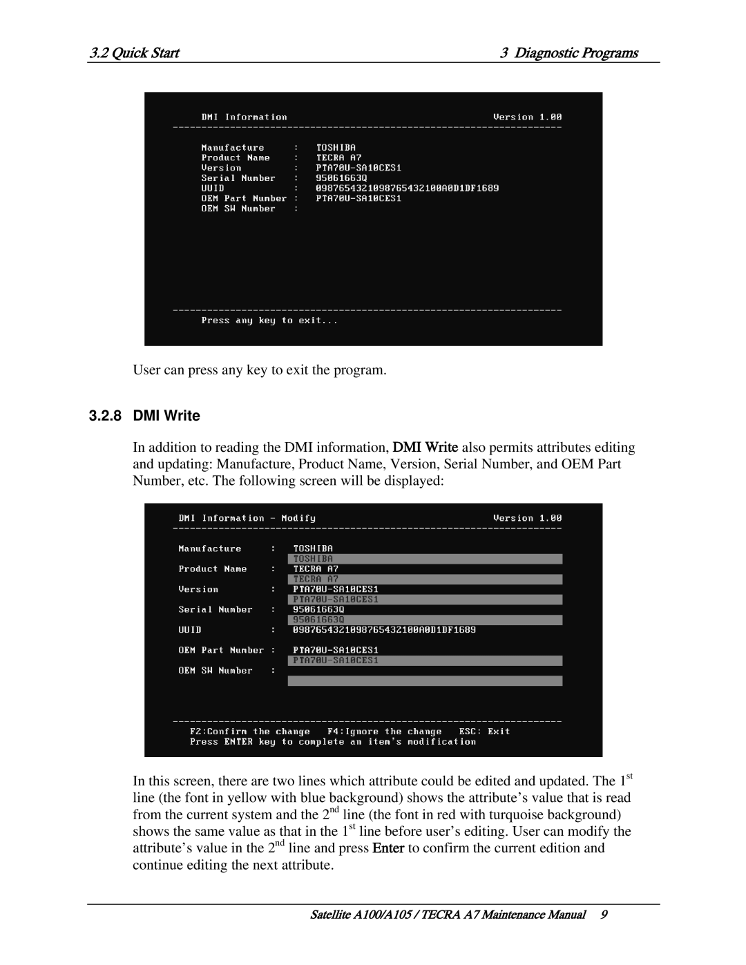 Toshiba PTA70, PTA71, PSAA9 manual DMI Write 