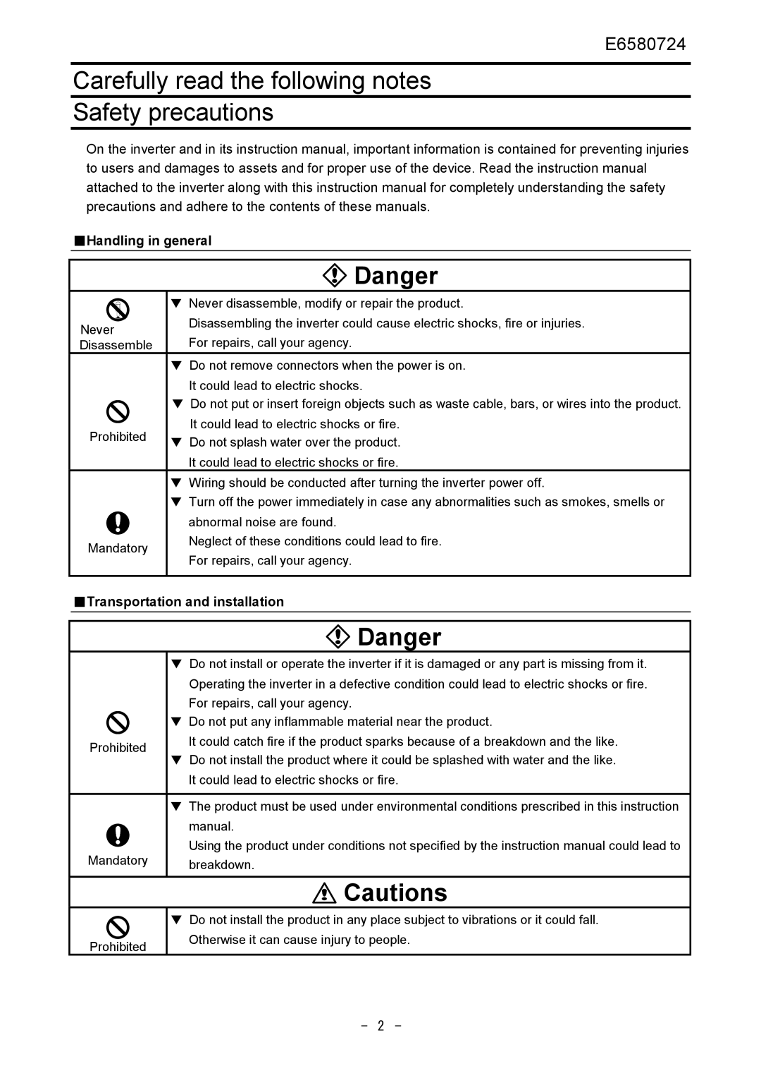 Toshiba PWU001Z-1 operation manual Carefully read the following notes Safety precautions, Handling in general 