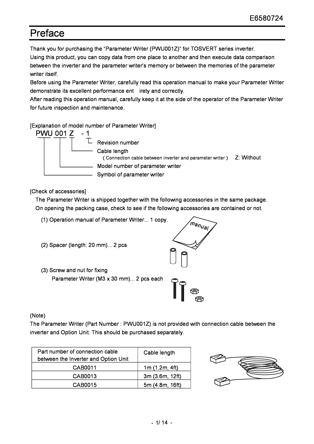 Toshiba PWU001Z-1 operation manual Preface, E6580724, PWU 001 Z 
