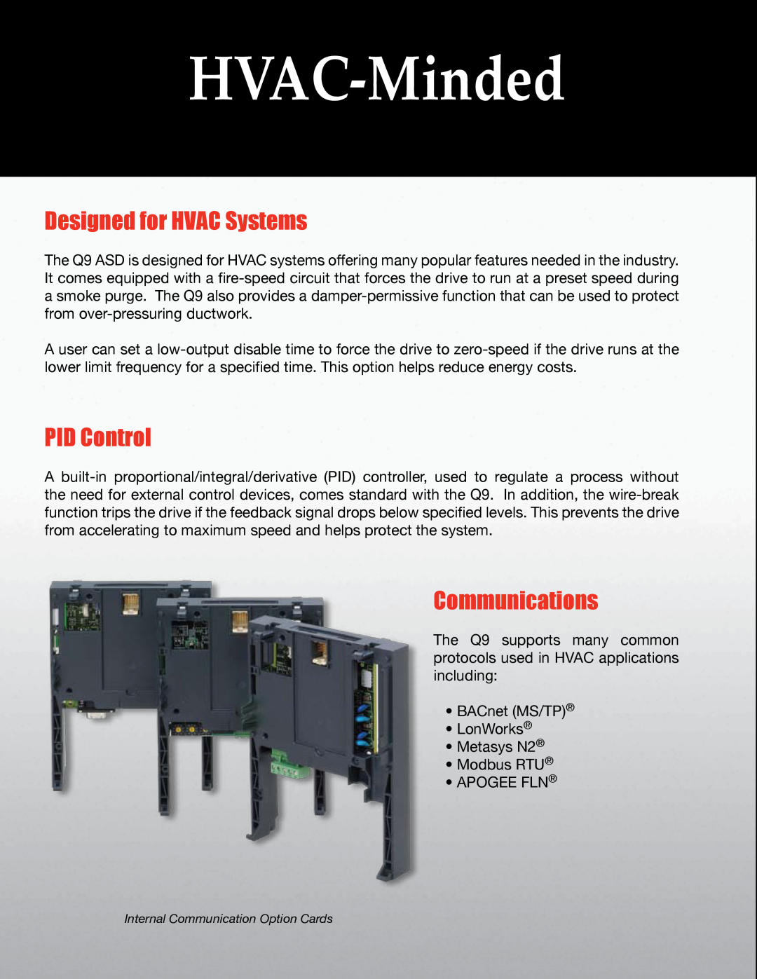 Toshiba Q9 Series manual Designed for HVAC Systems, PID Control, Communications, HVAC-Minded 