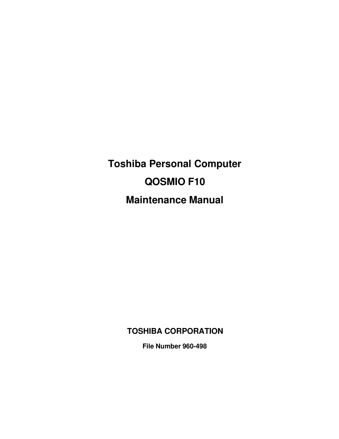 Toshiba qosmio f10 manual Qosmio F10, File Number 