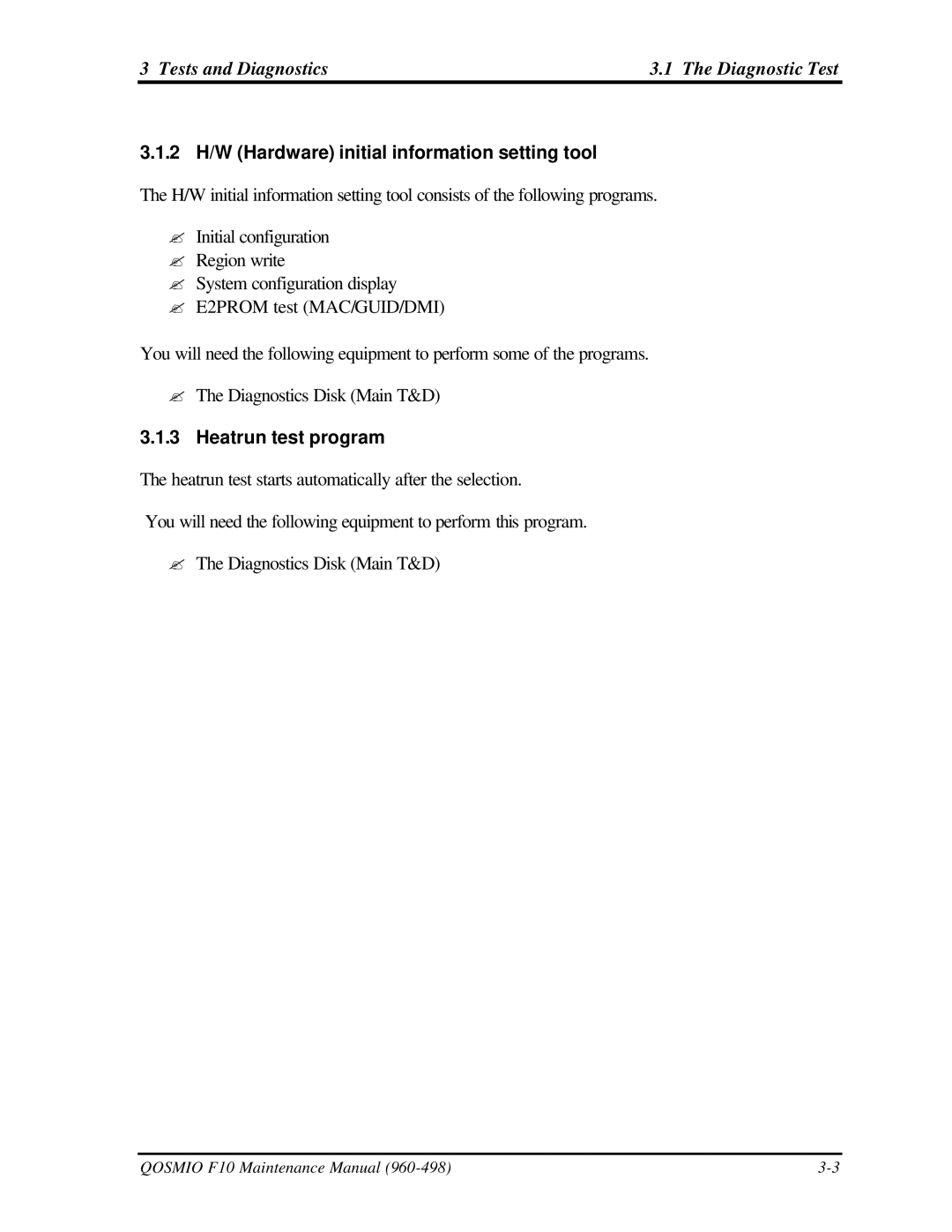 Toshiba qosmio f10 manual 2 H/W Hardware initial information setting tool, Heatrun test program 