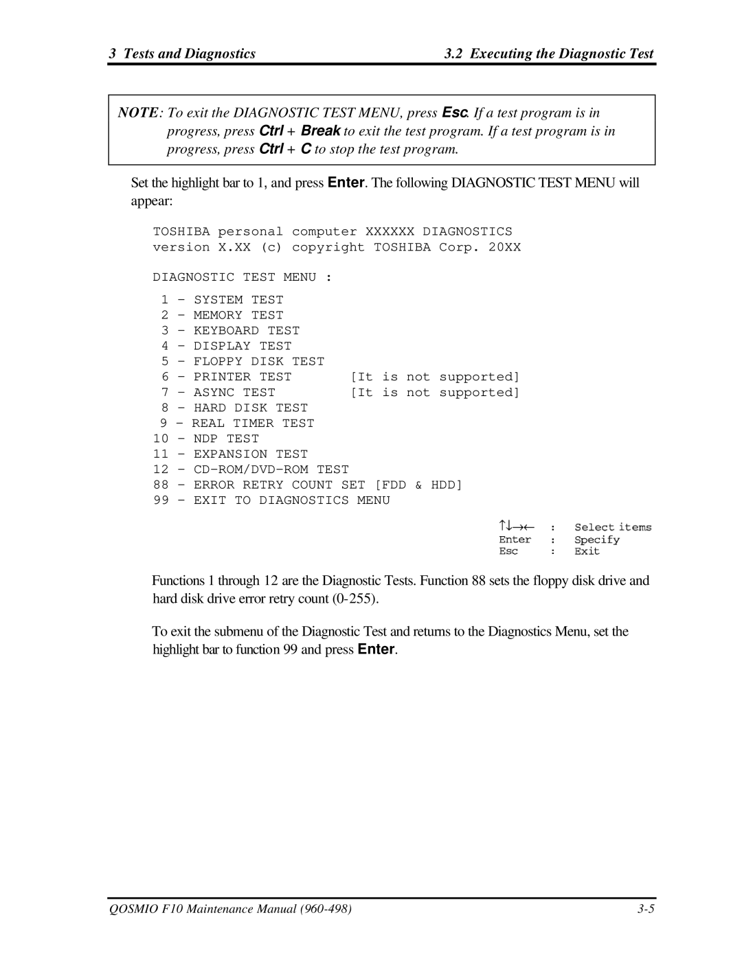 Toshiba qosmio f10 manual Tests and Diagnostics Executing the Diagnostic Test 