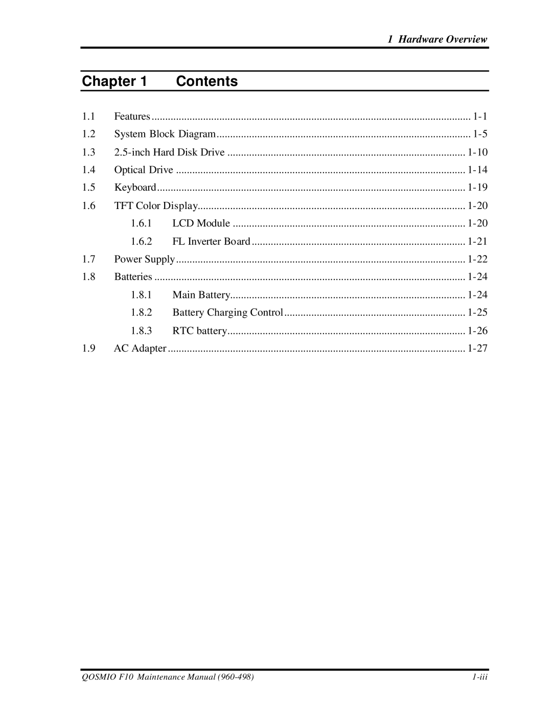 Toshiba qosmio f10 manual Chapter Contents 