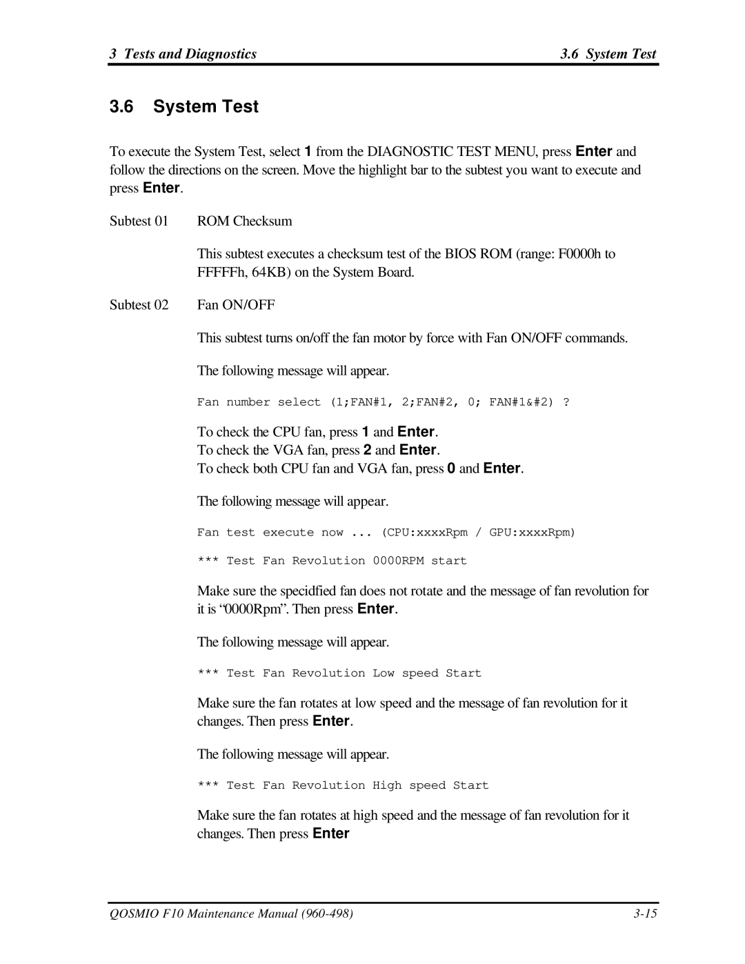 Toshiba qosmio f10 manual Tests and Diagnostics System Test 