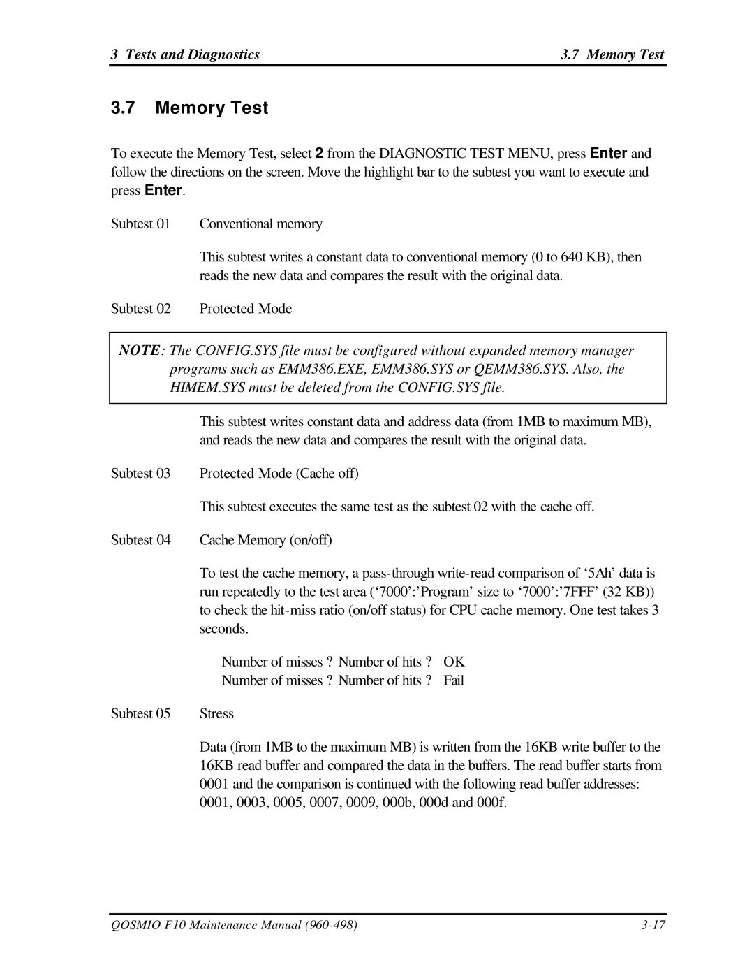 Toshiba qosmio f10 manual Tests and Diagnostics Memory Test 